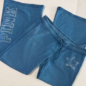 VTG 2008 VS PINK Blue Flare Star Sweatpants, L, Y2K Victoria Secret
